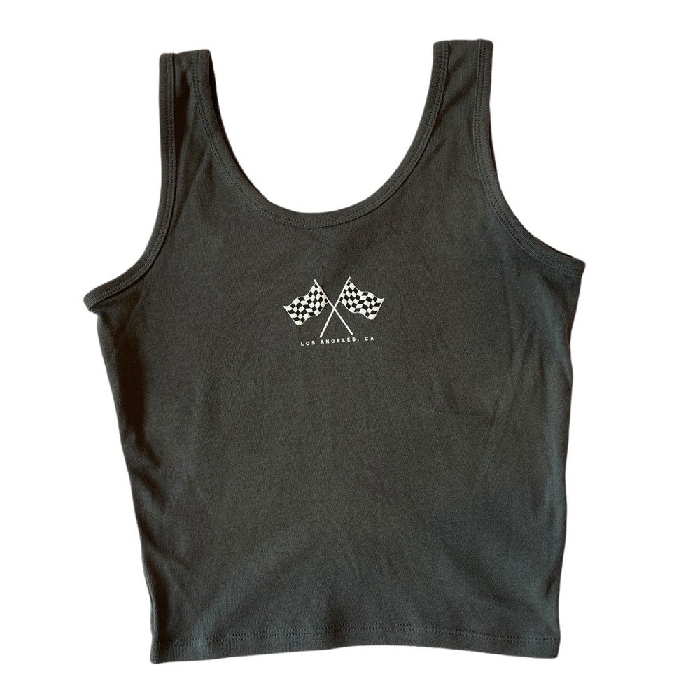 NWOT Gray Los Angeles Race Flag Cropped Tank - Size Medium